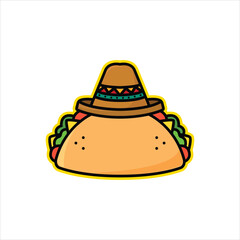 Cartoon taco with sombrero flat design illustration artwork Vector