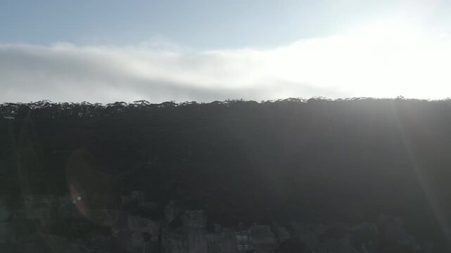 beautiful morning drone shot on the mountain