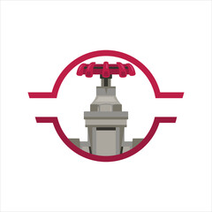 Red handled industrial valve icon within a circular logo element Vector