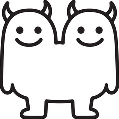 adorable two headed minimalist monster, their cartoonish design bringing a touch of whimsy and delight.