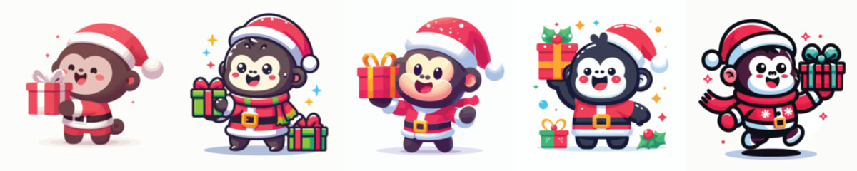 cute gorilla character vector in Christmas costume