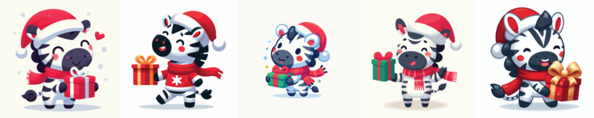 cute zebra character vector in Christmas costume