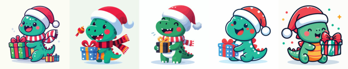 cute dino character vector in Christmas costume