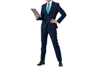 Businessman Holding Tablet in Blue Suit