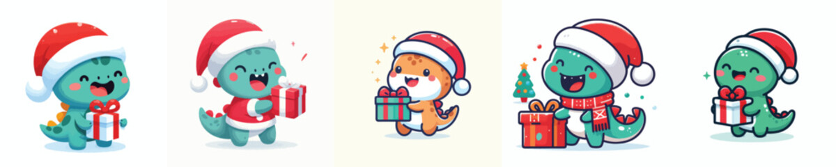 cute dino character vector in Christmas costume