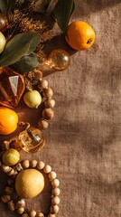Rustic Autumn Arrangement with Citrus Fruits and Copy Space