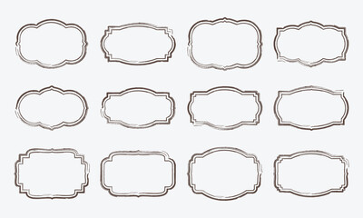 Vector set of modern and elegant geometrical grunge pencil texture frame shapes