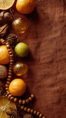 Christmas Decoration Background with Oranges and Copy Space