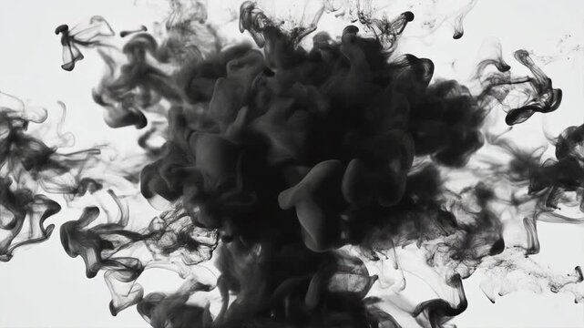 Abstract Black Ink Cloud Expanding in Water on a White Background liquid