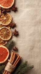 Christmas Background with Dried Oranges and Spices