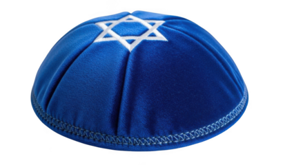 Blue kippah with white star of david isolated on transparent background