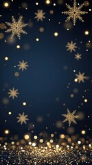 Elegant winter background with a deep navy blue gradient. Golden snowflakes of various sizes float throughout.