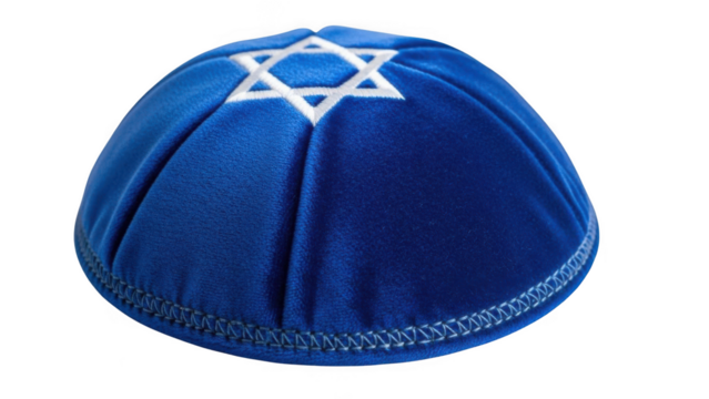 Blue kippah with white star of david isolated on transparent background