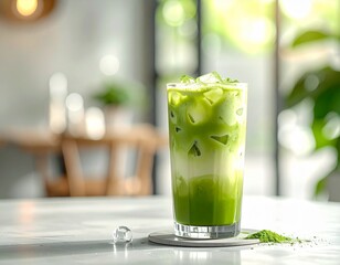 Refreshing Iced Matcha Latte A Delightful Green Tea Drink on a Sunny Day