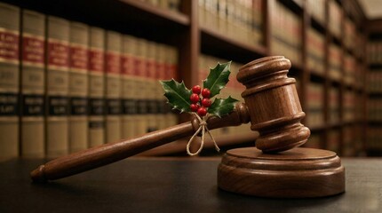 Gavel with Christmas Decoration in Library