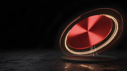 Futuristic Red Disc with Glowing Rings on Dark Textured Surface