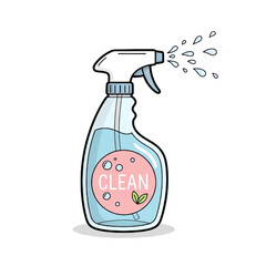 Cute Cleaning Spray Bottle Cartoon Illustration – Pastel Household Cleaner Vector