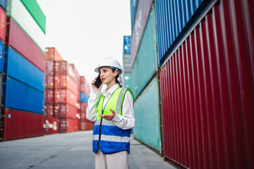 A logistics manager explains transport strategy on the phone, balancing workload and keeping cargo operations on track.