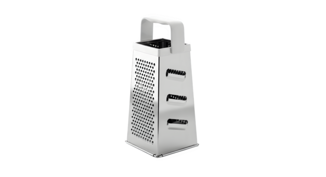 Metal box grater kitchen utensil isolated on transparent background