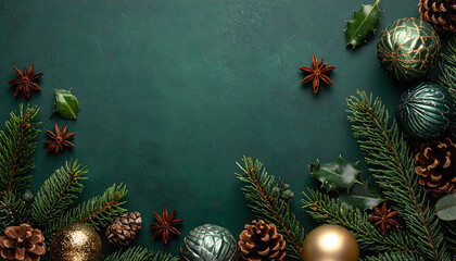 Wallpaper for christmas with green background and christmas decoration