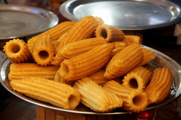 Delicious churro pastries made with shortcrust pastry dough, ready to be filled with chocolate...