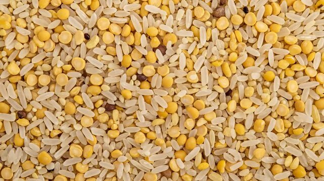 Traditional Pongal Ingredients Uncooked Rice and Split Yellow Mung Beans for Indian and Bangladesh Festival Celebrations