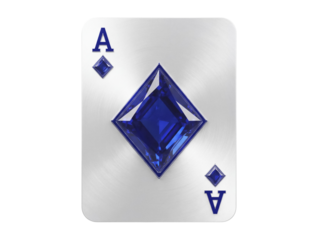 Ace of diamonds playing card PNG isolated on transparent background, blue gem stone suit for gambling and casino games