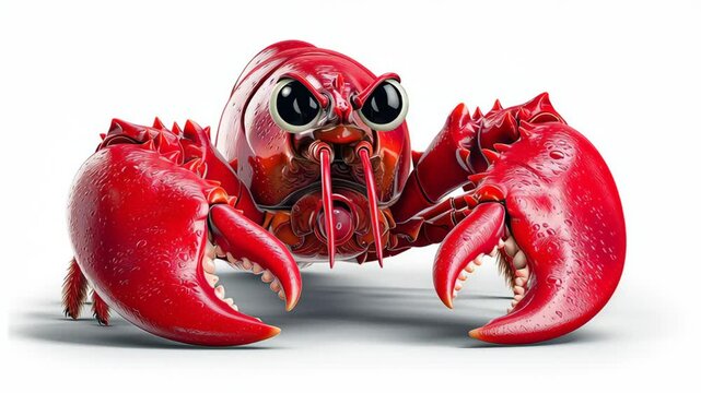 Vibrant red lobster with exaggerated features, showcasing intricate textures and details, as the camera performs a smooth zoom in, highlighting its claws and eyes, capturing the essence of marine life