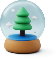 3D Vector Snow Globe with Christmas Tree, Merry christmas and Happy new year concept.