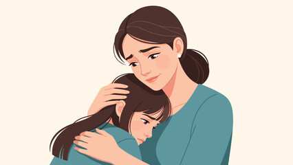 Obraz premium Mother Comforting Sad Daughter Offering Support And Encouragement