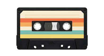 Obraz premium Retro cassette tape with stripes isolated on transparent background