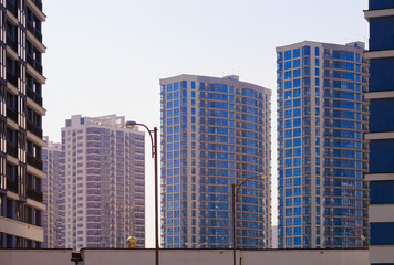 Naklejka premium Cityscape, modern buildings on a summer day