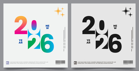 Versatile vector pack of modern 2026 New Year logotypes, featuring both bright colors and bold monochrome styles.