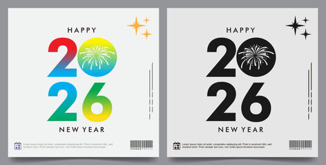 Versatile vector pack of modern 2026 New Year logotypes, featuring both bright colors and bold monochrome styles.