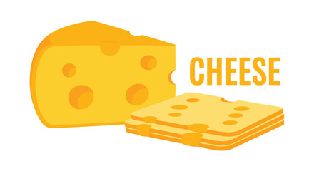 Vector illustration of a wedge of Swiss cheese and several slices with holes isolated on a clean white background.