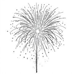 Celebratory Burst: A monochrome illustration of a vibrant firework display, radiating joy and festive spirit.