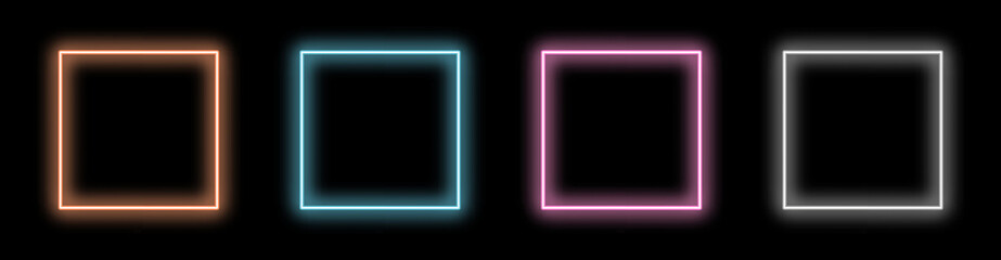 Collection of neon colorful rectangle frame glow light border rounded corners laser beam outline empty transparent background design abstract bright glow edge template effect design png