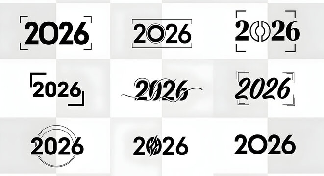 Year 2026 creative typography: diverse designs, modern and classic styles
