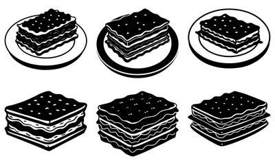 Delicious lasagna pieces, appetizing food illustration for cookbook or menu design, culinary delight, Italian cuisine, original vector graphic feel