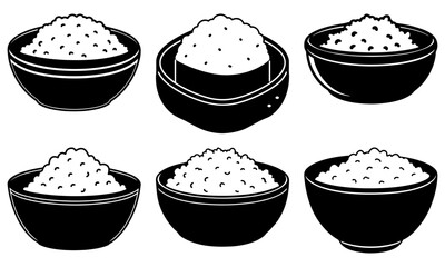 Delicious bowls of rice, perfect for Asian cuisine, sushi, or healthy eating concepts. Simple, elegant design for menus, recipes, or culinary projects