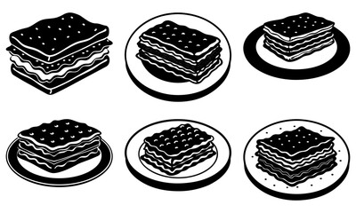 Delicious lasagna icons for your culinary projects, offering a tasty representation of Italian cuisine in a modern style, ready for use on menus