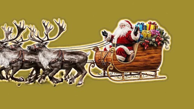 Merry christmas and happy new year, 3d rendering, Deer, santa claus Dancing, Animation Loop, cartoon,Included in the end of the clip with Luma matte.