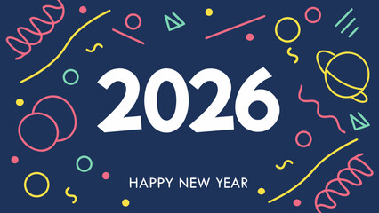 Fototapeta premium Festive 2026 new year celebration design with playful geometric elements