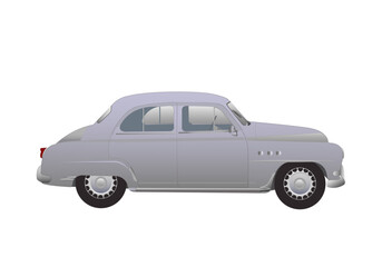 Véhicule de collection, de couleur grise, vue de profil	