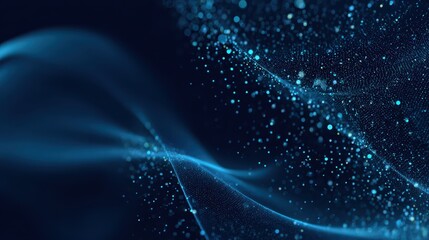 Futuristic abstract composition with luminous blue specks shaping lines, planes and mesh grids