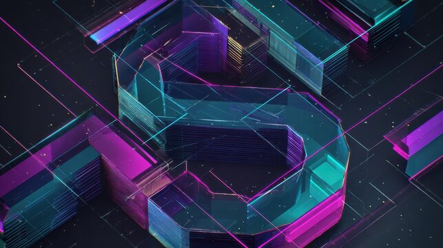 Futuristic Geometric Typeface: Chrome Letterforms with Neon Glow