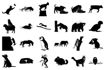 Assortment of Animal and Creature Silhouettes Keywords: cat, butterfly, cheetah, leopard, goat