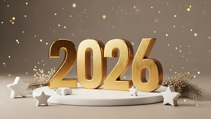 Golden 2026 new year celebration with festive stars and sparkling lights, perfect for welcoming a bright and prosperous future with joy and elegance