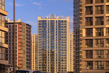 Fototapeta premium Cityscape, modern buildings on a summer day