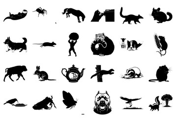 Collection of Animal Silhouettes in Black and White